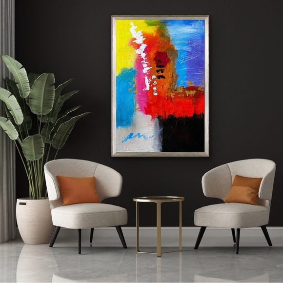 Large Vibrant Abstract Wall Art, 3d Textured Acrylic Bold Modern Art, Maximalist - Picture 2 of 5